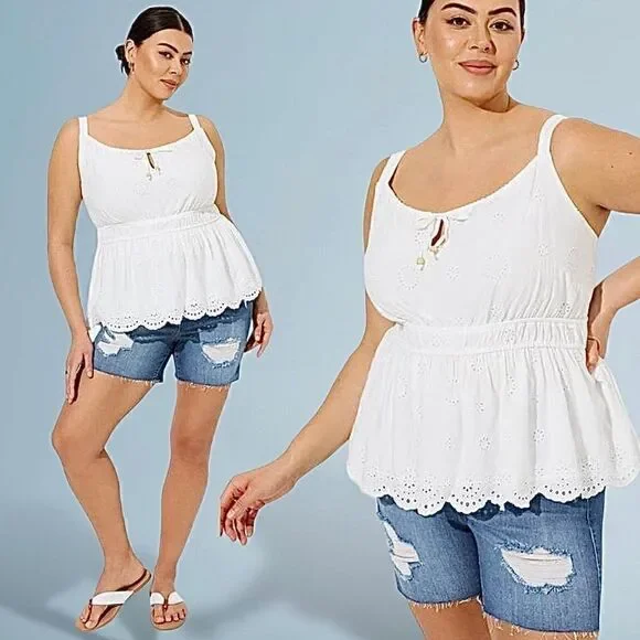 Torrid Ivory Eyelet Tie Front Sleeveless Tank Sz 2X - Picture 2 of 8